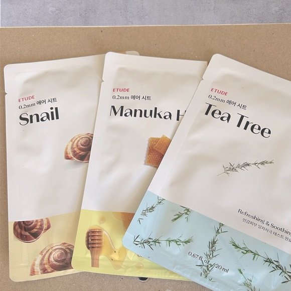 Etude Other - ETUDE 3 Pack Korean Air Sheet Mask Set Honey, Tea Tree & Snail New! Kbeauty